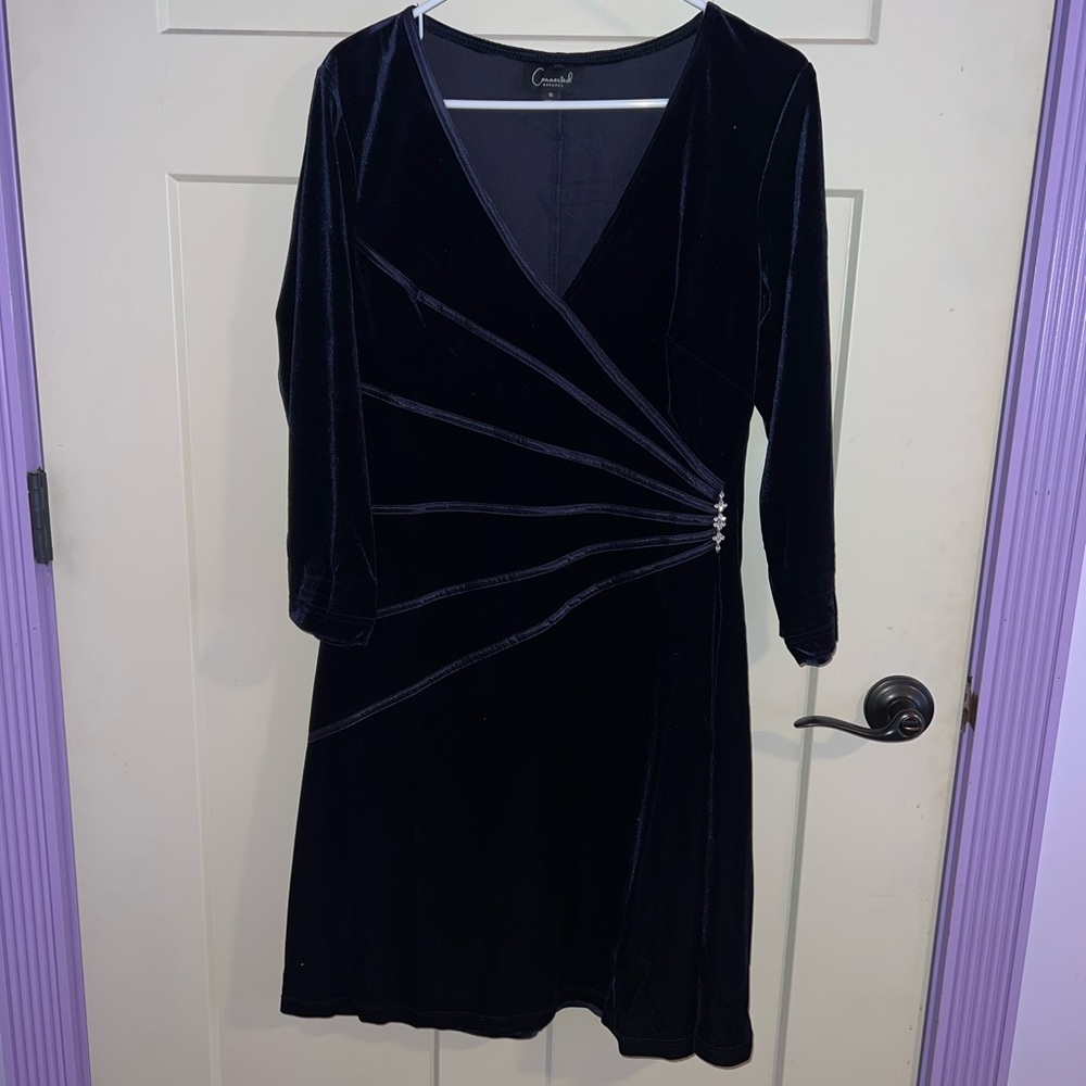 Connected Apparel Dark Navy Blue Wrap Dress